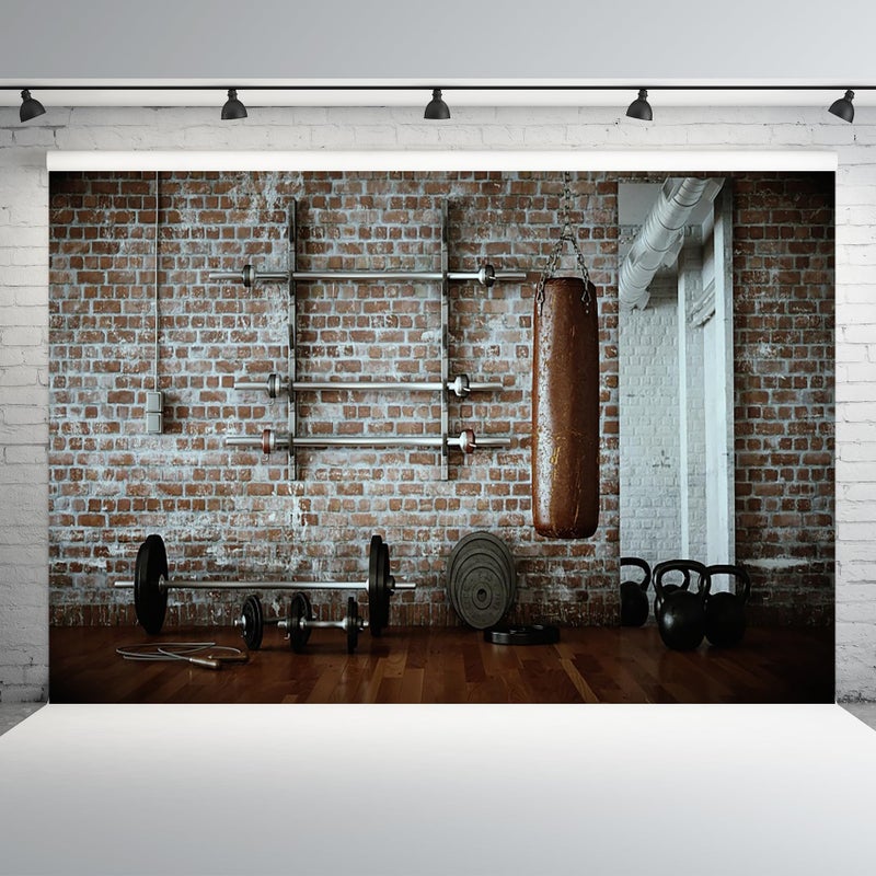 AOFOTO 7x5ft Gym Dumbbell Backdrop Indoor Sports Fitness Room Photography Background Muscle Training Wellness Physique Physical Exercise Sandbag Photo Studio Props Adult Artistic Portrait Wallpaper - Image 3